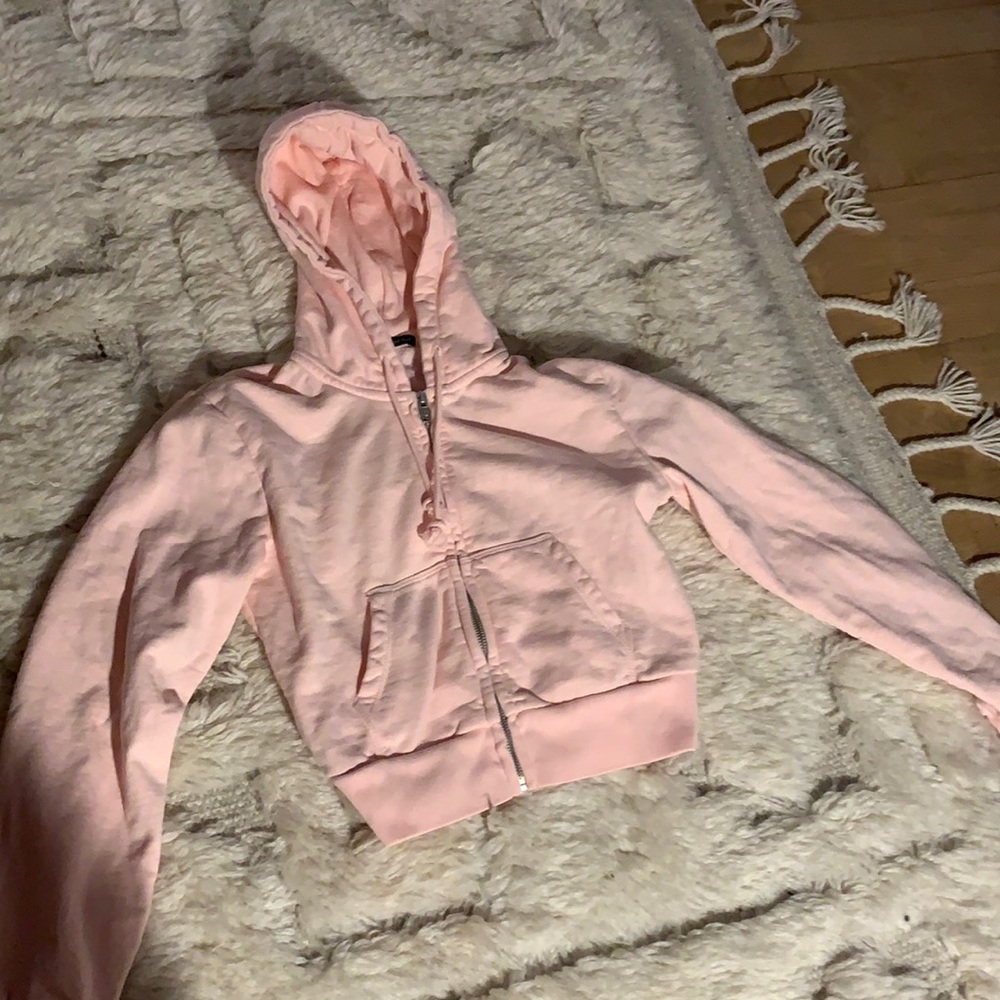Cropped pink zip up sweater